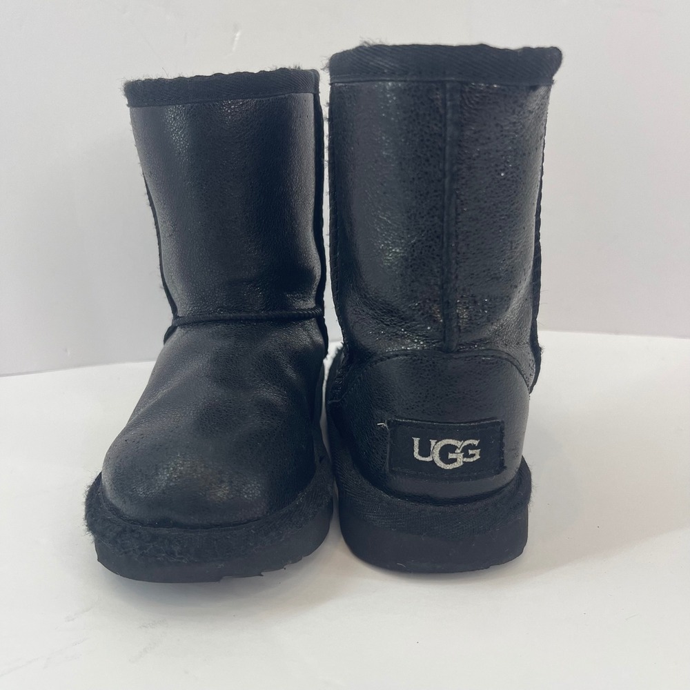 UGG Kids Fairy Sparkle Boots Black Glitter Sheepskin Lined Size 10 Youth
